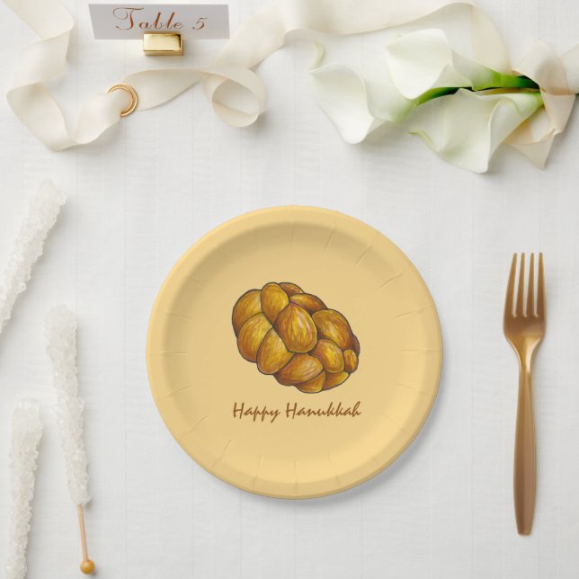 Prato De Papel Feliz Hanukkah Chanukah Challah Bread Loaf (Casamento)