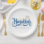 Prato De Papel "Feliz Hanukkah" Dourado Menorah<br><div class="desc">"Feliz Hanukkah" Dourado Menorah design.</div>