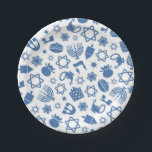 Prato De Papel Feliz Hanukkah Jewish Star Menorah Blue Paper Pla<br><div class="desc">Feliz Hanukkah,  Menorah,  estrela judia,  placas de papel azul.</div>