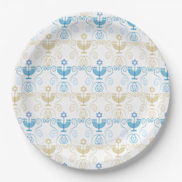 Prato De Papel Feliz Hanukkah Menorá de Ouro Padrão Vintage