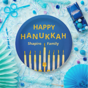 Prato De Papel Feliz Hanukkah personalizado! Candelabro