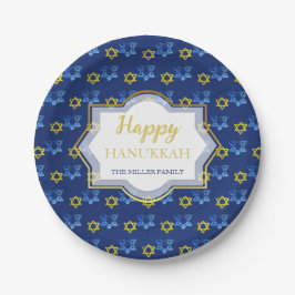 Prato De Papel Feliz Hanukkah Watercolor Stars De David