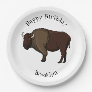 Prato De Papel Feliz ilustração de búfalo bisonte americano