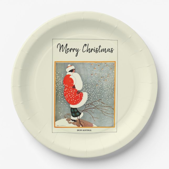 Prato De Papel Feliz Natal 1914 - Snow Bunting (Frente)