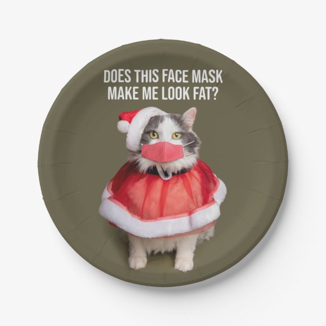 Prato De Papel Feliz Natal 2020 Gato Gordo na Máscara (Frente)