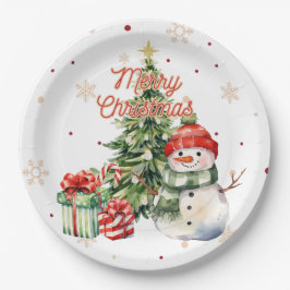 Prato De Papel Feliz Natal Árvore Snowman e Presentes