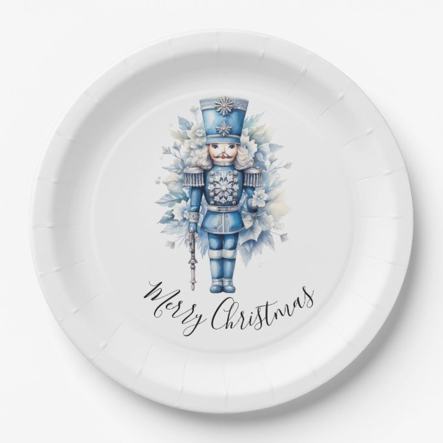 Prato De Papel Feliz Natal Blue Nutcracker (Frente)