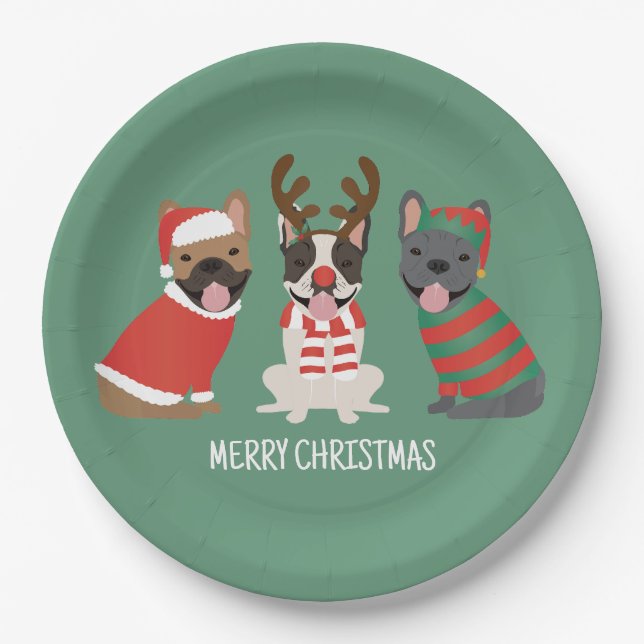 Prato De Papel Feliz Natal - Buldog Francês (Frente)