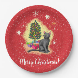 Prato De Papel Feliz Natal Cat