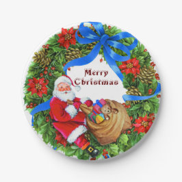 Prato De Papel Feliz Natal com Papais noeis