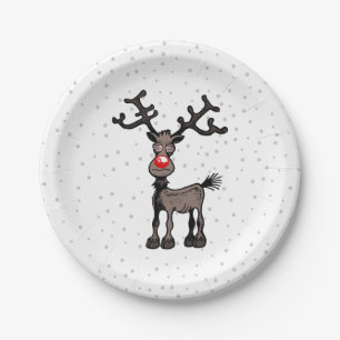 Prato De Papel Feliz Natal com Rudolph