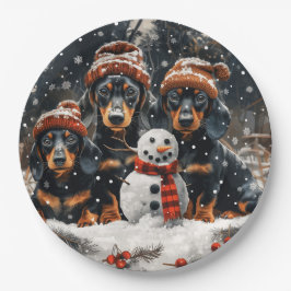 Prato De Papel Feliz Natal Dachshund Dogs Snowman