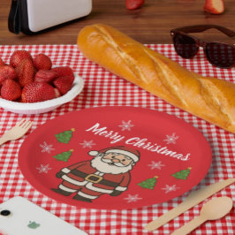 Prato De Papel Feliz Natal Desenho Animado Papai Noel Diversão Ve