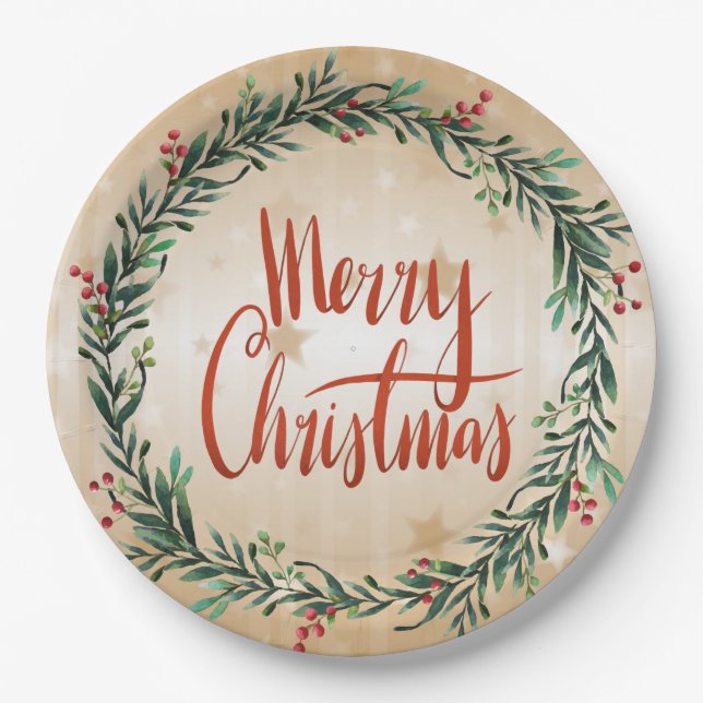 Prato De Papel Feliz Natal, design de férias, (Frente)