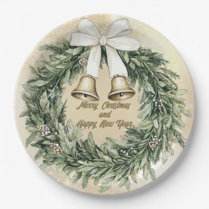 Prato De Papel Feliz Natal Dourado, Frota Branca Verde