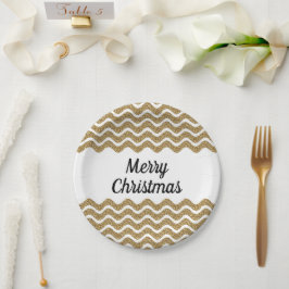 Prato De Papel Feliz Natal Faux Dourado Glitter White Strips
