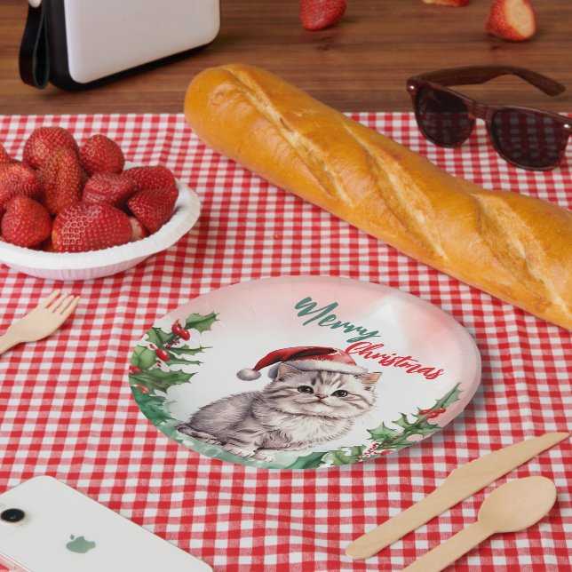 Prato De Papel Feliz Natal Feliz Gato de Gato Bonito (Piquenique)