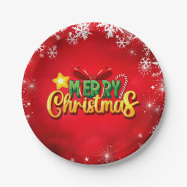 Prato De Papel Feliz Natal Feliz Natal Vermelho, feriado verde