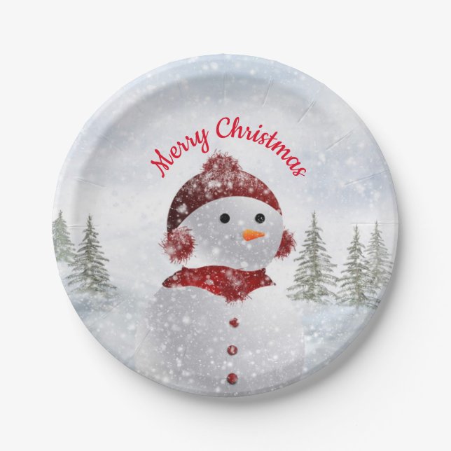 Prato De Papel Feliz Natal Festa de Snowman (Frente)