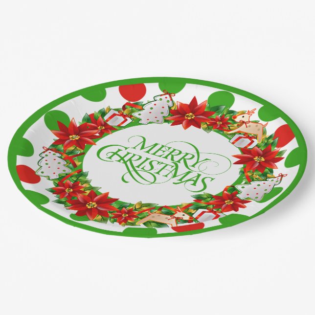 Prato De Papel Feliz Natal, Floral Wreath Paper Plate (Inclinado)