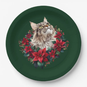 Prato De Papel Feliz Natal Gato Maine Coon