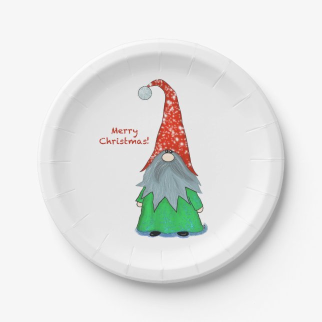 Prato De Papel Feliz Natal Gnome Paper Plate (Frente)
