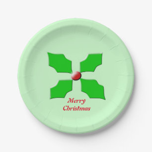 Prato De Papel Feliz Natal Holly Custom Paper Party Plates