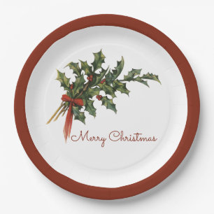 Prato De Papel Feliz Natal Holly Plates