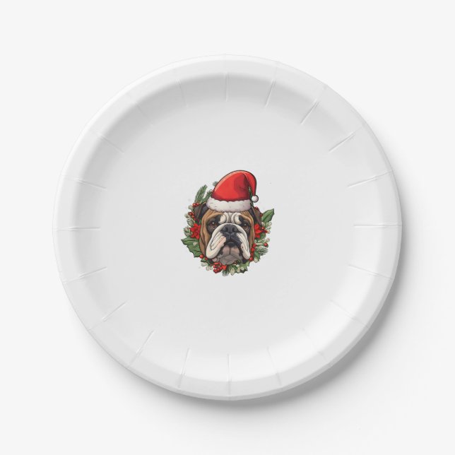 Prato De Papel Feliz Natal Inglês Buldogue (Frente)