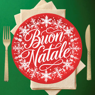 Prato De Papel Feliz Natal Italiano Natal - Vermelho & Branco