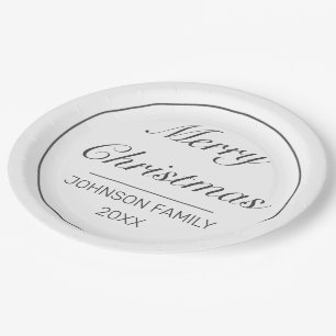 Prato De Papel Feliz Natal Moderno Mínimo Negro Branco