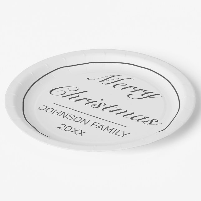 Prato De Papel Feliz Natal Moderno Mínimo Negro Branco (Inclinado)