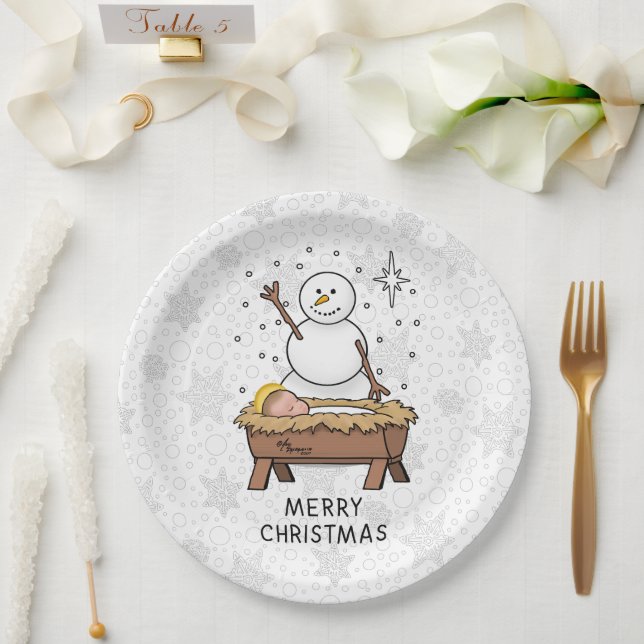 Prato De Papel Feliz Natal Natividade Bebê Jesus Snowman (Casamento)