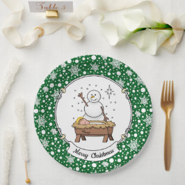 Prato De Papel Feliz Natal Natividade Bebê Jesus Snowman