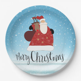 Prato De Papel Feliz Natal Papai Noel e Rudolph