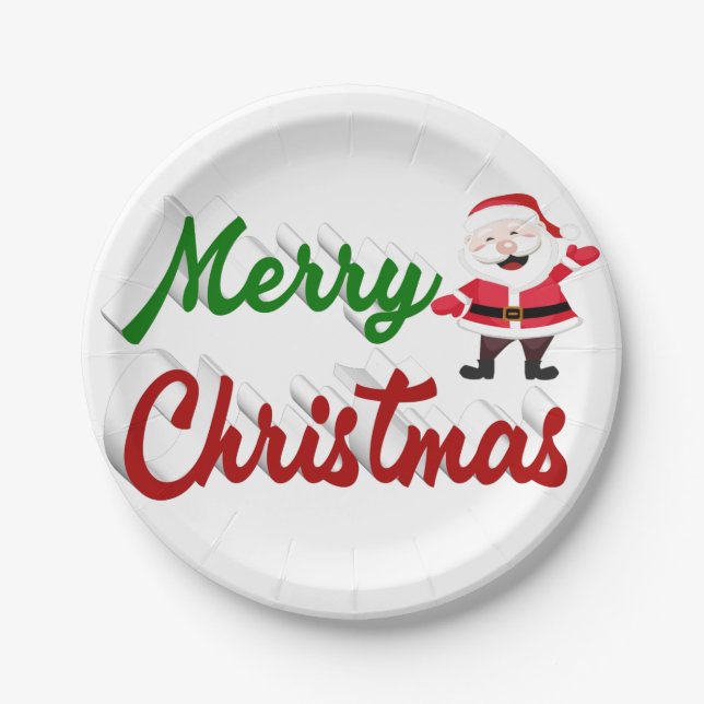 Prato De Papel Feliz Natal Papai Noel vermelho (Frente)