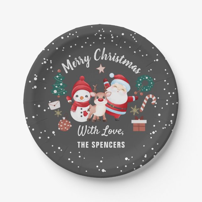 Prato De Papel Feliz Natal Papais noeis Deer Snowman Foliday (Frente)