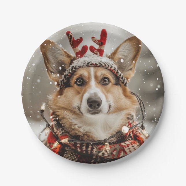 Prato De Papel Feliz Natal Pembroke Welsh Corgi (Frente)