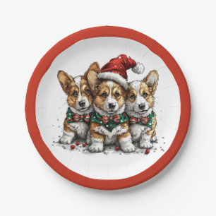 Prato De Papel Feliz Natal Pembroke Welsh Corgi Puppies
