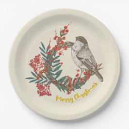 Prato De Papel Feliz Natal Pird Wreath