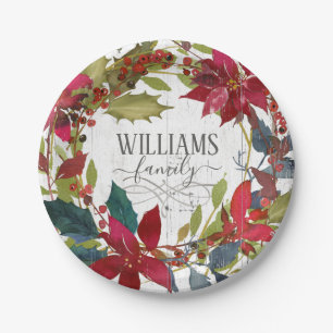 Prato De Papel Feliz Natal Poinsettia Watercolor Nome Floral