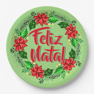 Prato De Papel Feliz Natal Português 9"