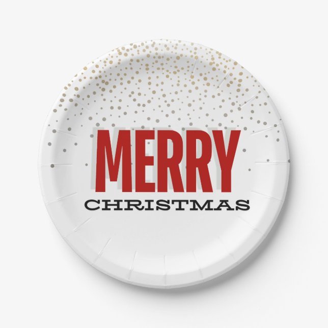 Prato De Papel Feliz Natal Pratas Festivas Prata Detalhes Dourado (Frente)