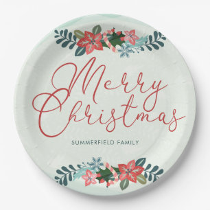 Prato De Papel Feliz Natal Red Green Family Name Personalizado