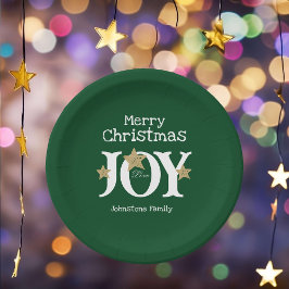 Prato De Papel Feliz Natal Script Rustic Green Party