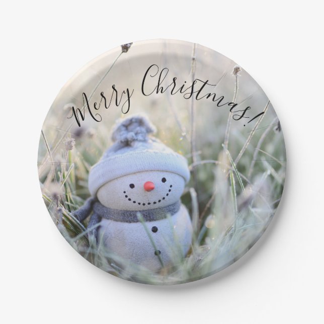 Prato De Papel Feliz Natal Snowman Party Paper Plates (Frente)