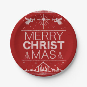 Prato De Papel Feliz Natal Suado Vermelho Cristo Religioso
