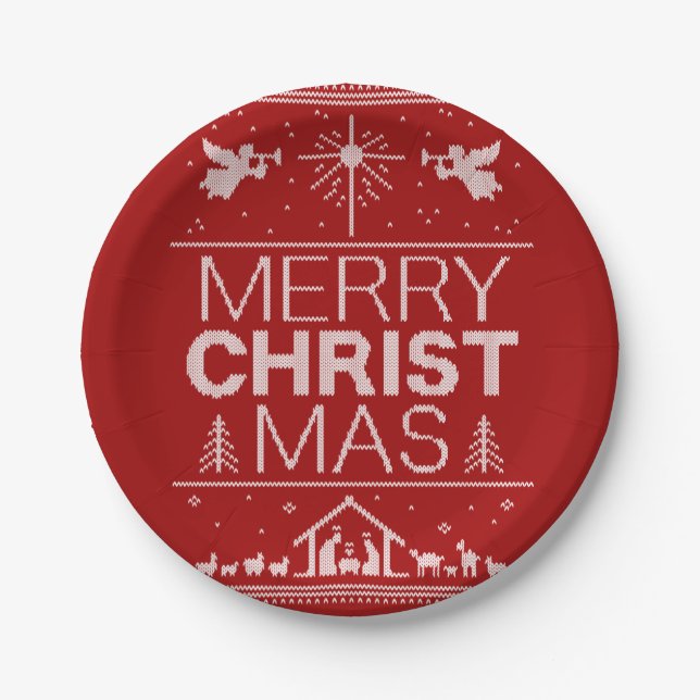 Prato De Papel Feliz Natal Suado Vermelho Cristo Religioso (Frente)