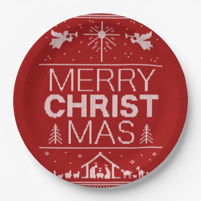 Prato De Papel Feliz Natal Suado Vermelho Cristo Religioso (Frente)
