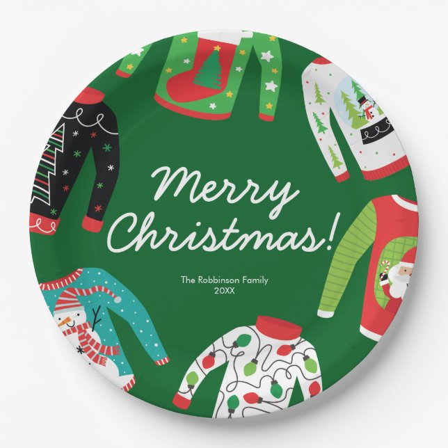 Prato De Papel Feliz Natal Ugly Sweater Party Paper Plate (Frente)